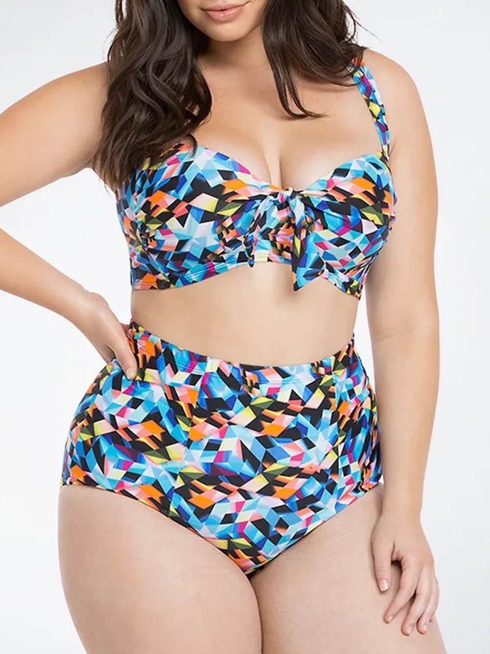 Torrid Bikini Set Size Size 1 (14/16) Multicolor Geometric Underwire High Waist